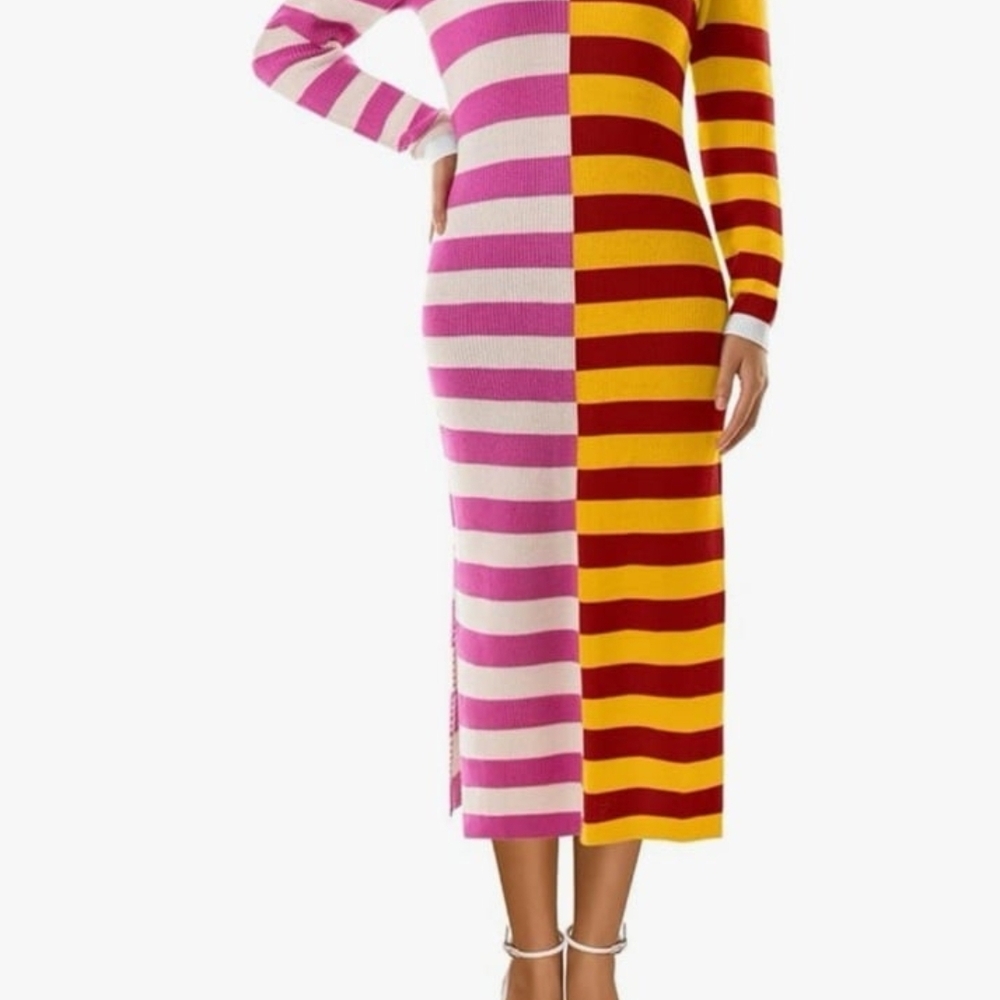 Striped Pink and Yellow Knit Dress